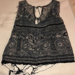 Free people distressed tie open back blouse